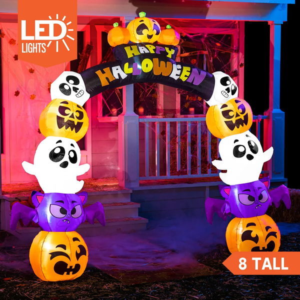 8 Ft Halloween Inflatable Pumpkin Archway Outdoor Decoration with Build-In LED Lights,Archway Halloween Blow up for Yard,Outside Pumpkin Decor for Party,Garden